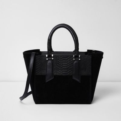 Black leather mini tote bag